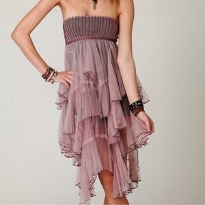 RARE Free people pink strapless cascading ruffle dress in excellent condition S